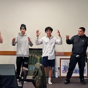 (Left) Sentre Harden and (Right) Rogan Marsh participating in Kapa Haka session.