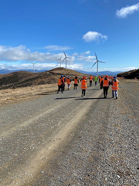 Kia Tū group visiting White Hill Wind Farm.