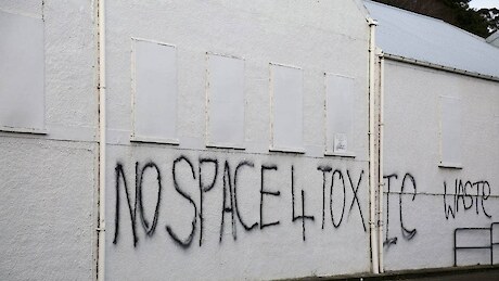 Graffiti on the old paper mill, Mataura. Photo: Dianne Manson/Getty Images.