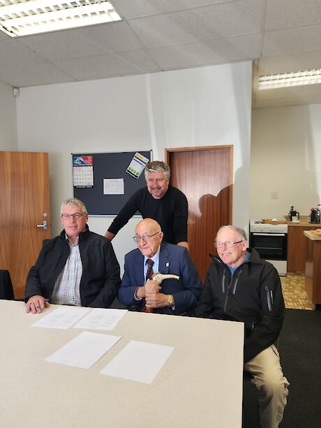 Terry Nicholas, Tā Tipene O’Regan, Alan Groves and Graham Kitson signing the relationship agreement.