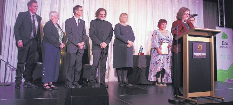 The team behind ‘‘He Wai Apakura — Te Ara Pounamu (The River’s Lament — A Pathway of Treasures)’’ were announced the winners of the evening’s Supreme Award. PHOTO: TAYLER MUTTON.